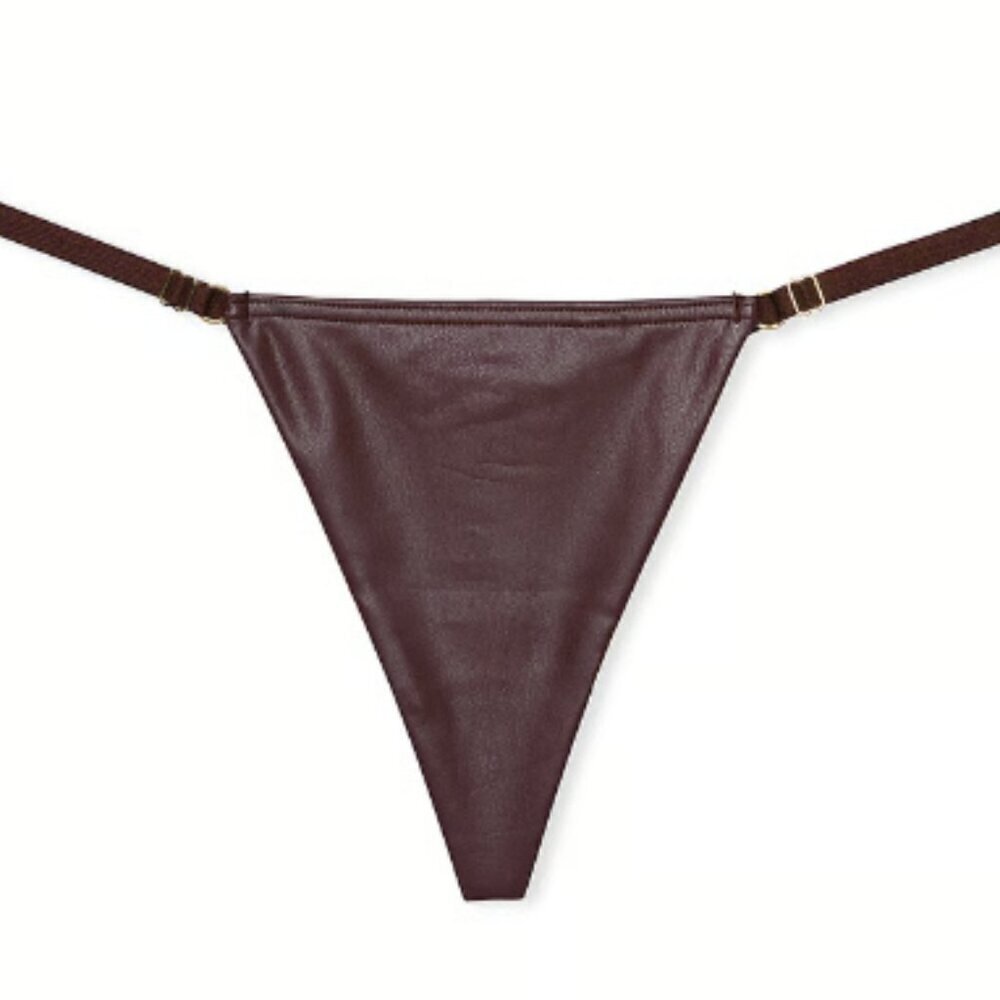 Victoria's Secret Faux Leather Adjustable V-String Panty Brown